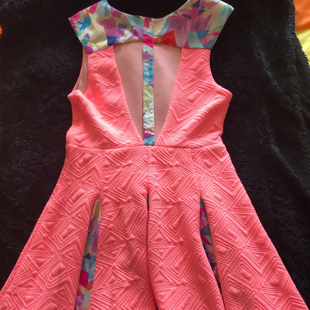 BRAND NEW Coral Dress with multi-color pleats